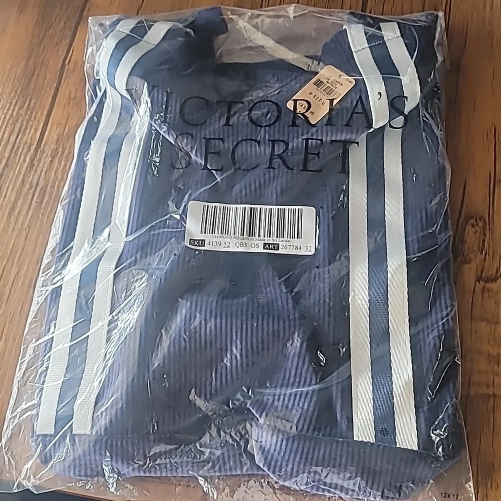 Victoria's secret pink ribbed velour tote navy blue